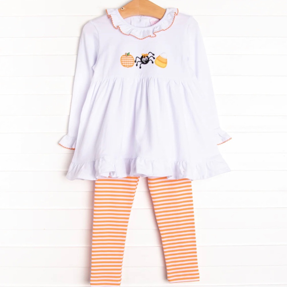 Creepy Critter Applique Legging Set, Orange 18 Months